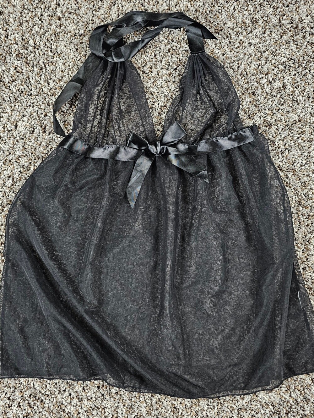 Vtg Avidlove Womens Sz M Halter Style Nightie Sheer Black Satin Trim
